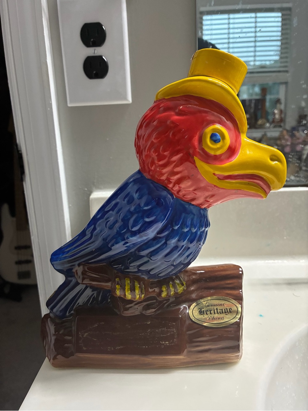 Vintage Ezra Brooks 1969 Kansas Jayhawks whiskey decanter w/Stopper EMPTY
